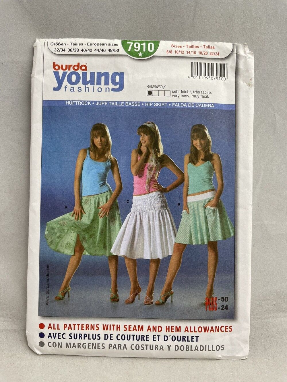 Burda Young Fashion Sewing Pattern 7910 Hip Skirts Easy Sizes 6- 24